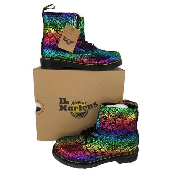 🆕 Martens 1460 Pascal Croc Metallic Suede Rainbow Boots Big